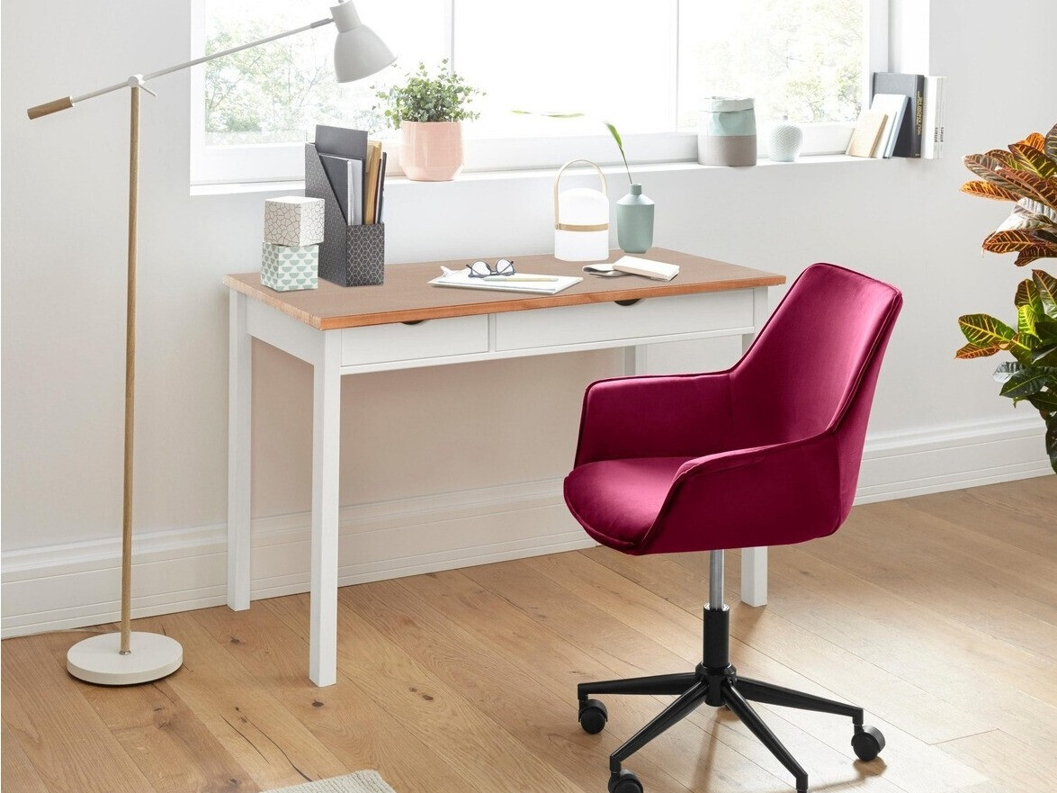 Mesa de escritório Denton 133 (Branco + Madeira clara)