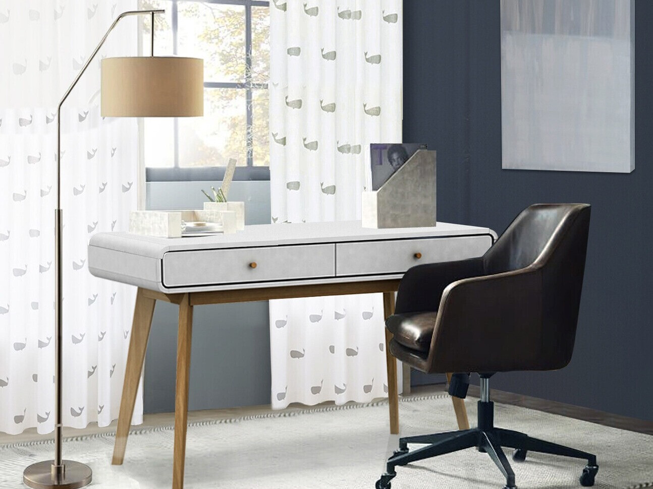 Mesa de escritório Elbtena 108 (Branco + Carvalho)