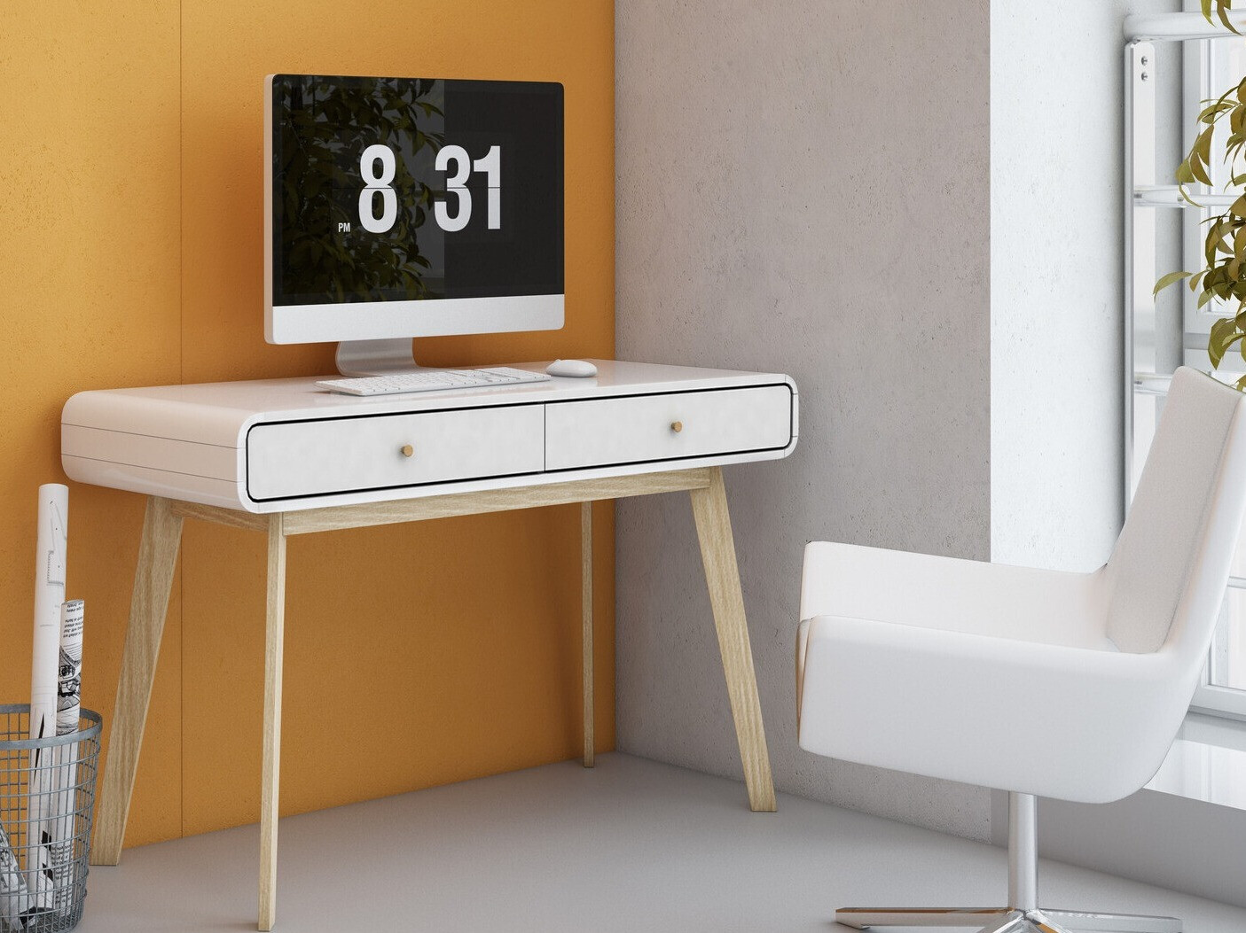 Mesa de escritório Elbtena 108 (Branco + Carvalho)