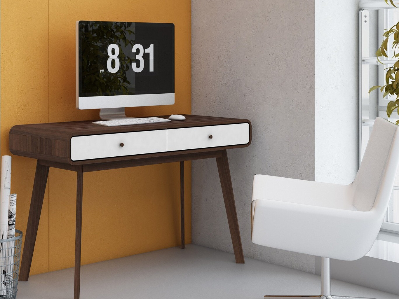 Mesa de escritório Elbtena 108 (Noz + Branco)