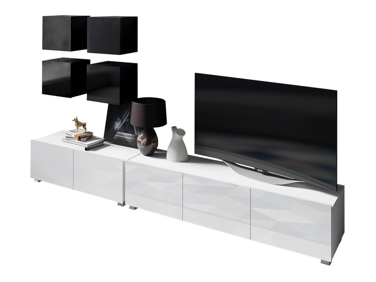 Conjunto para sala de estar Remus XVIII (Preto + Preto brilhante + Branco + Branco brilhante)