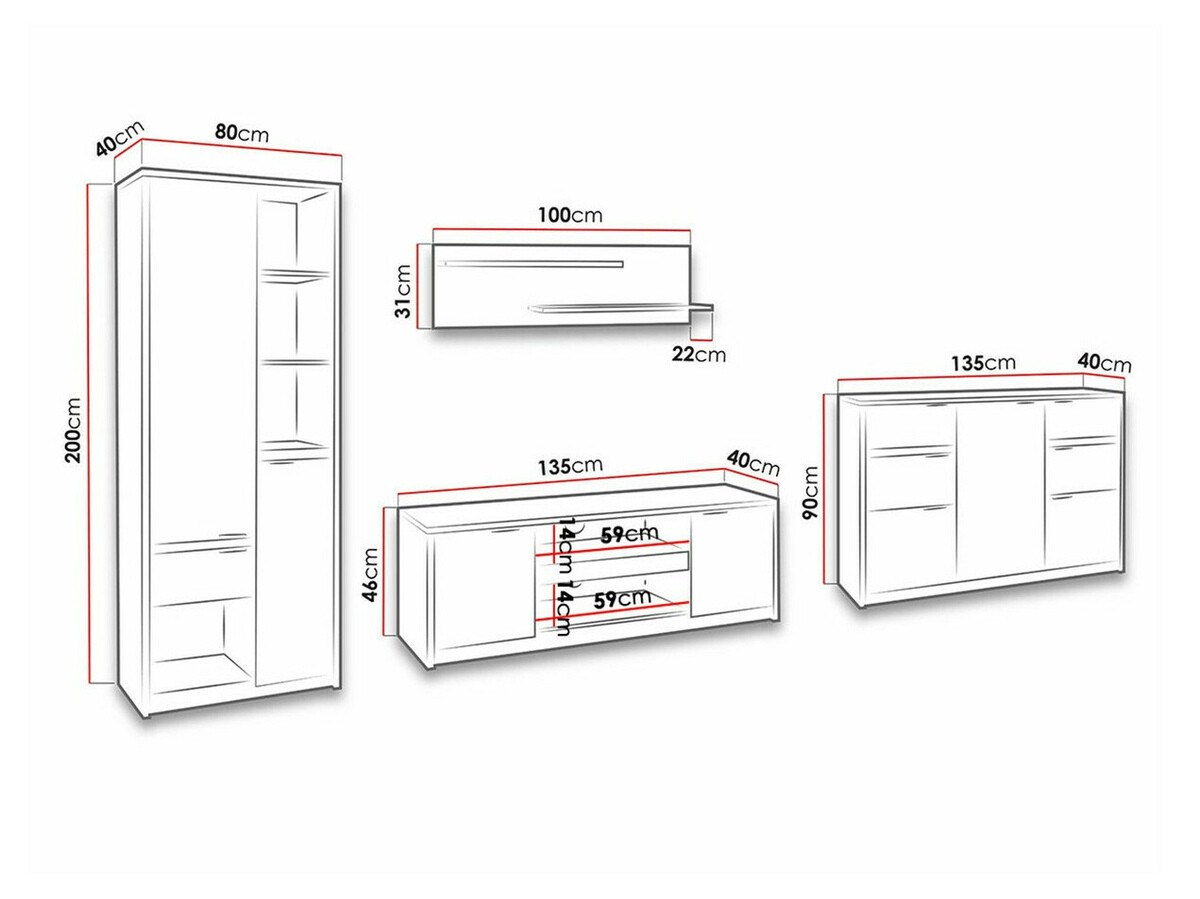 Conjunto para sala de estar Fivelbo 117 (Carvalho do Monastery + Preto brilhante)