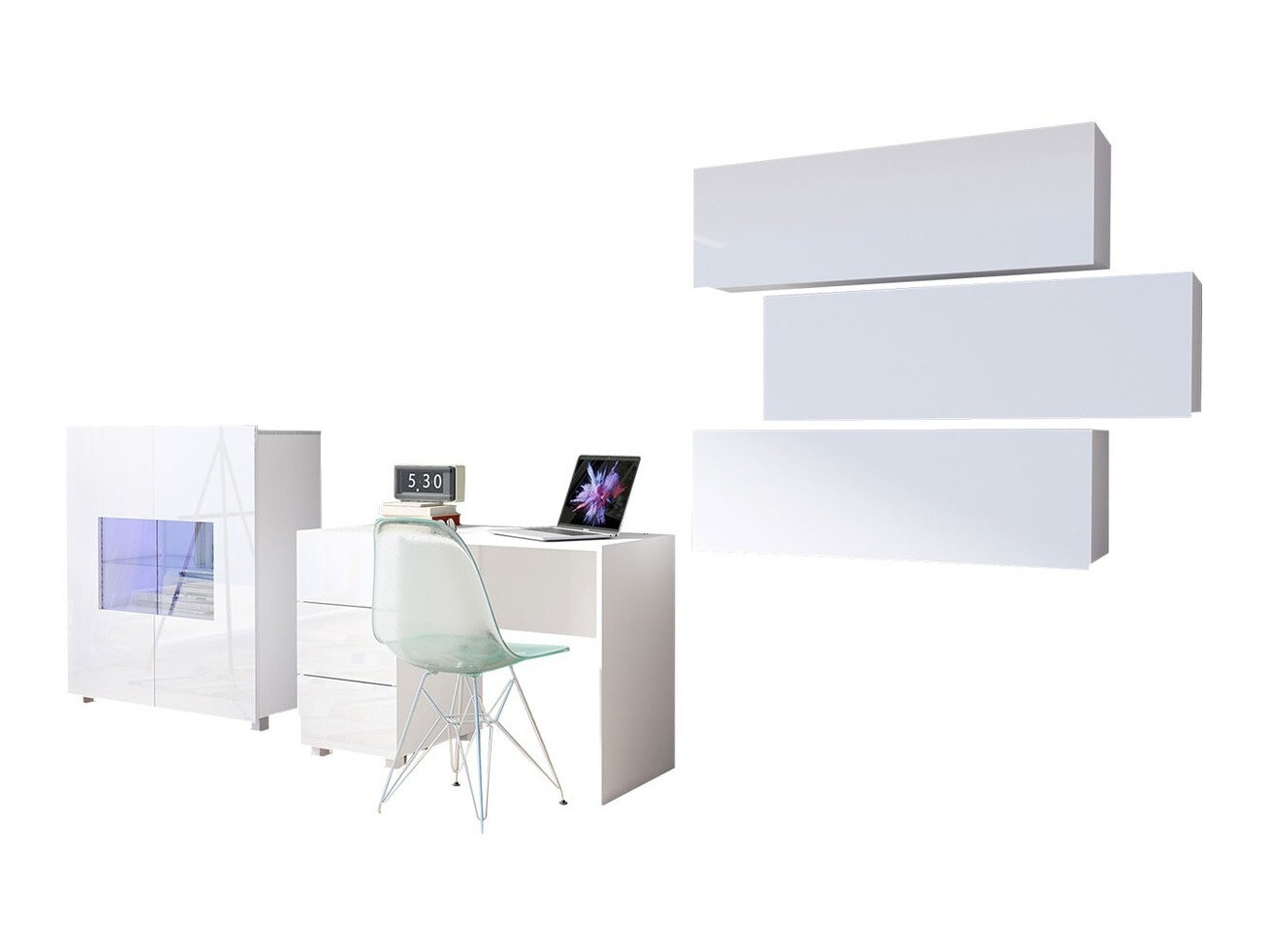 Conjunto de mobiliário Tivdalu 136 (Branco + Branco brilhante)