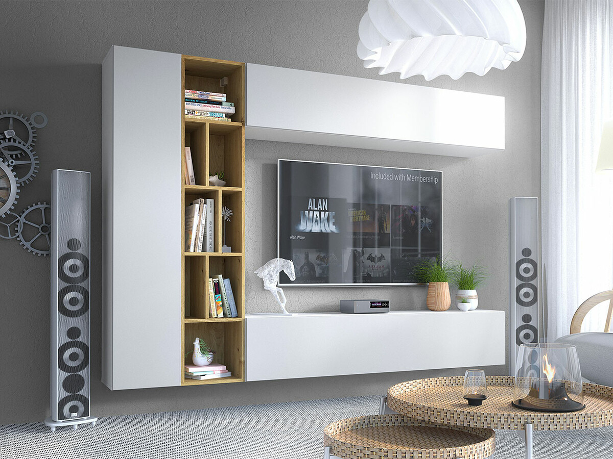 Conjunto para sala de estar Comfivo Natura (Branco + Carvalho Artisan)