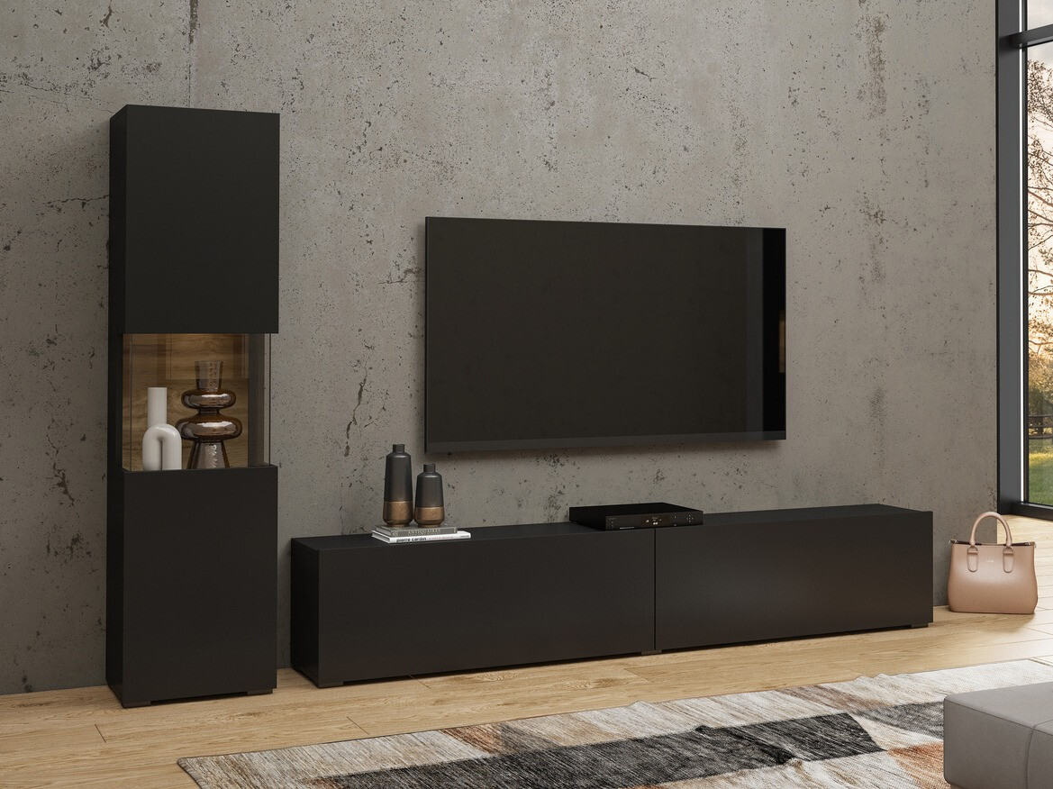 Conjunto para sala de estar Revmiru 105 (Preto + Carvalho wotan)