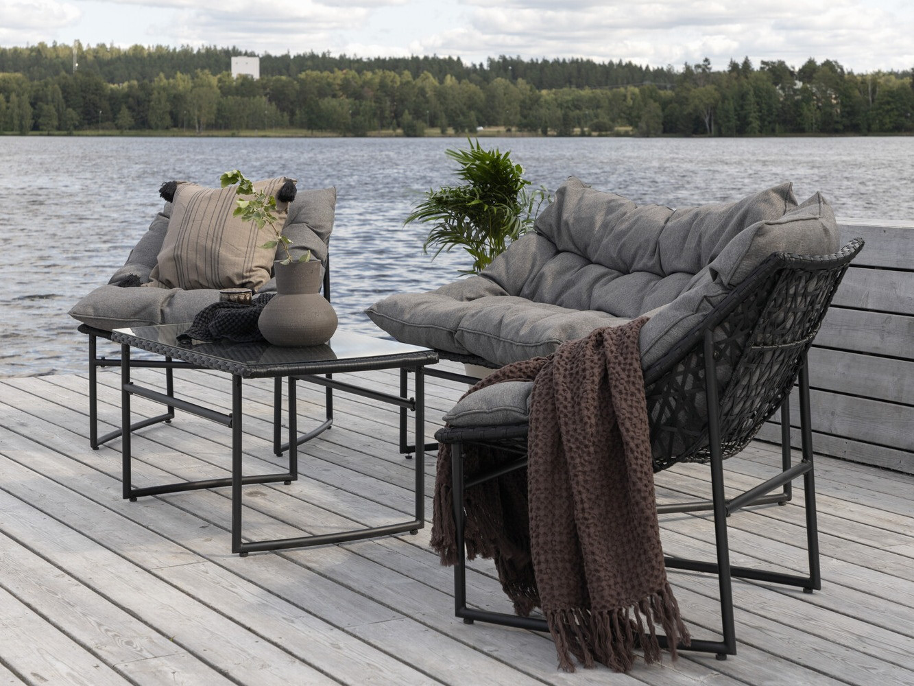 Conjunto de mobiliário para o exterior Dallas 4732 (Preto + Cinzento)