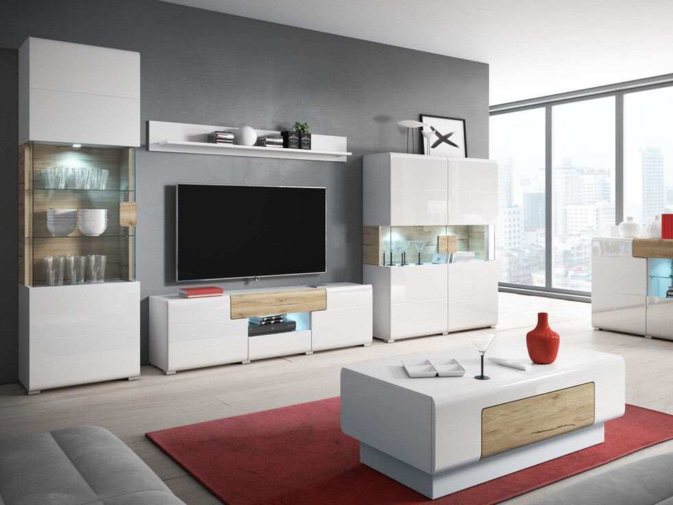 Mesa de centro Torsone 111 (Branco + Branco brilhante + Carvalho de san remo)