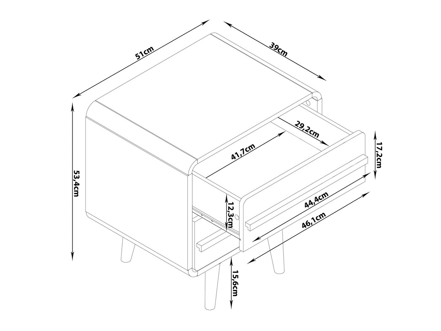 Mesa de cabeceira Denton 567 (Preto + Carvalho)