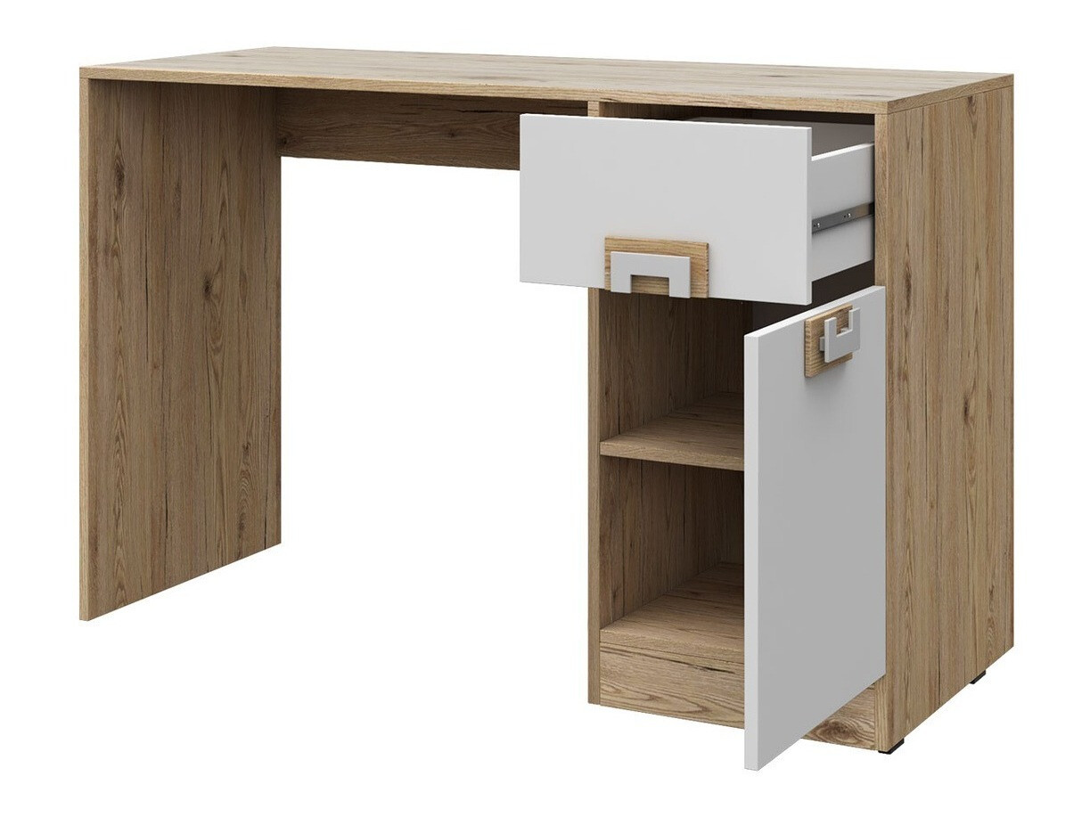 Mesa de escritório Balvire 110 (Carvalho claro + Branco + Rosa)