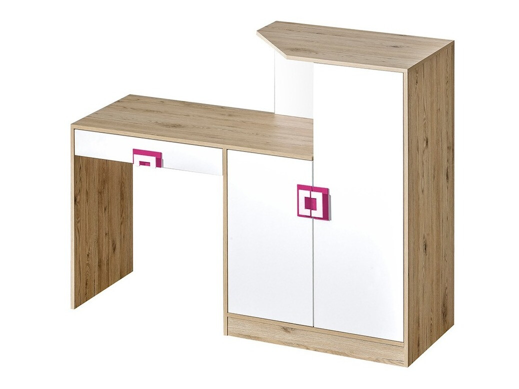 Mesa de escritório Balvire 111 (Carvalho claro + Branco + Rosa)