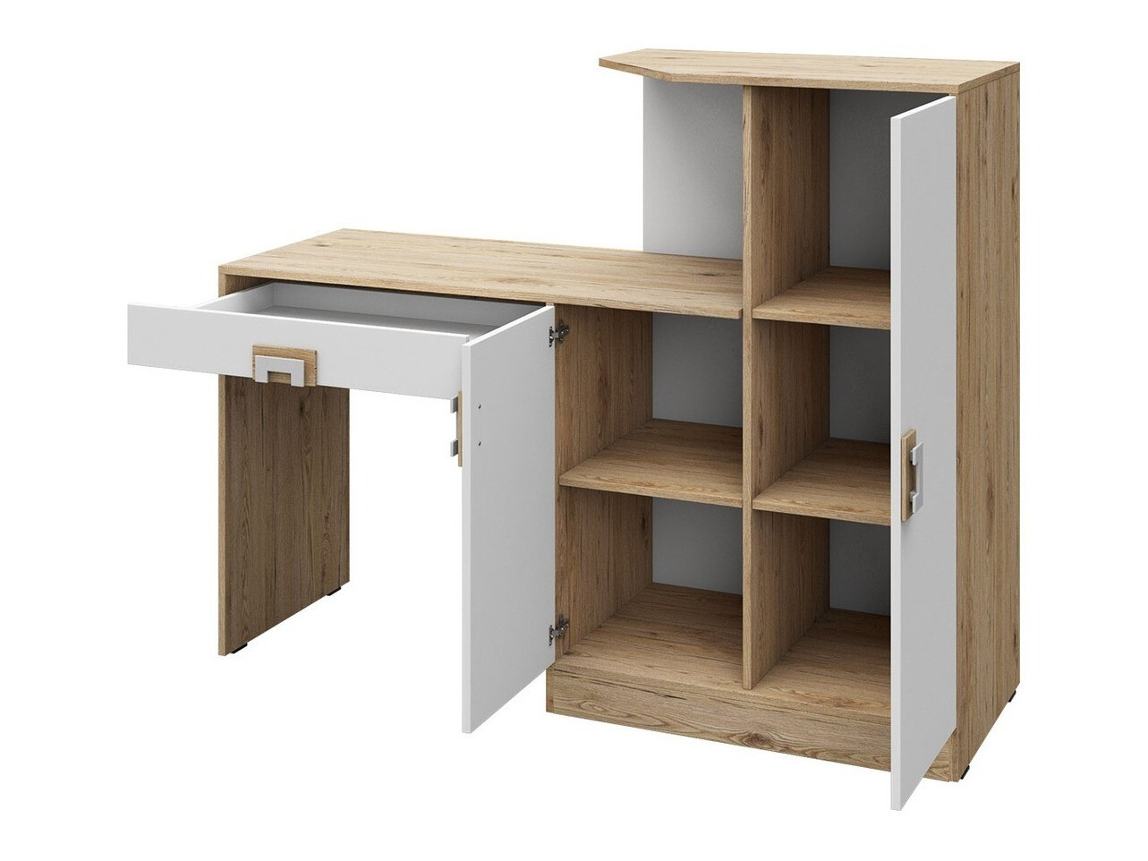 Mesa de escritório Balvire 111 (Carvalho claro + Branco + Rosa)
