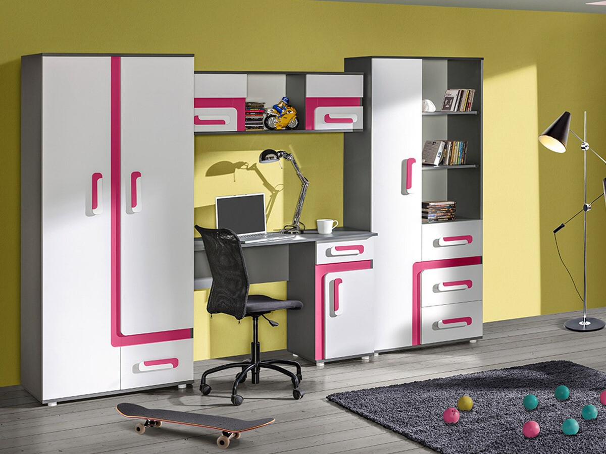 Mesa de escritório Levtala 109 (Antracite + Branco + Rosa)
