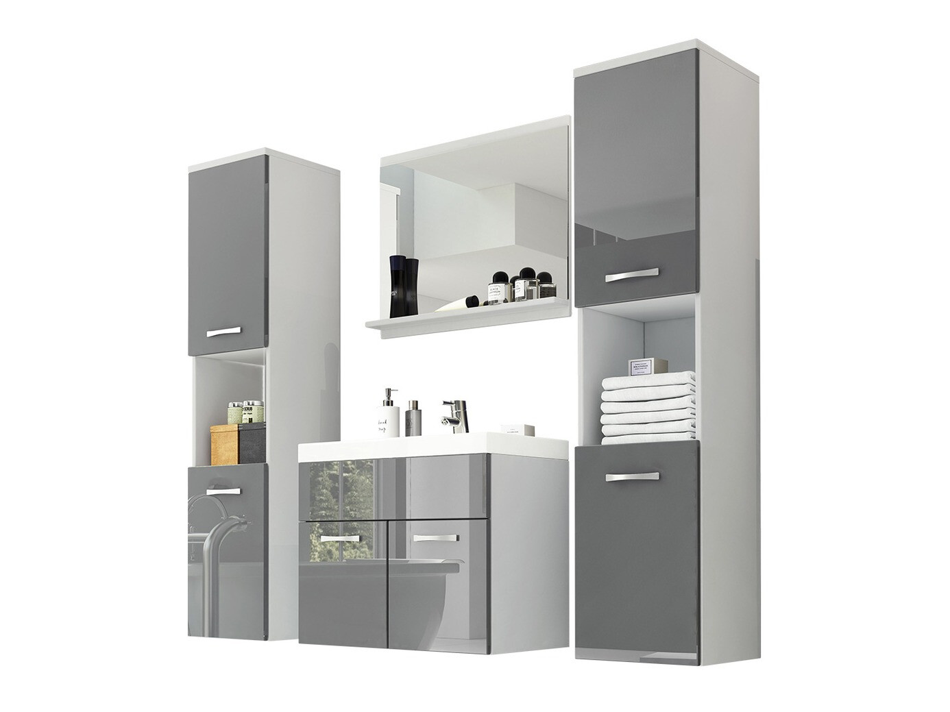 Conjunto de casa de banho Sarasota 123 (Branco + Cinzento brilhante)