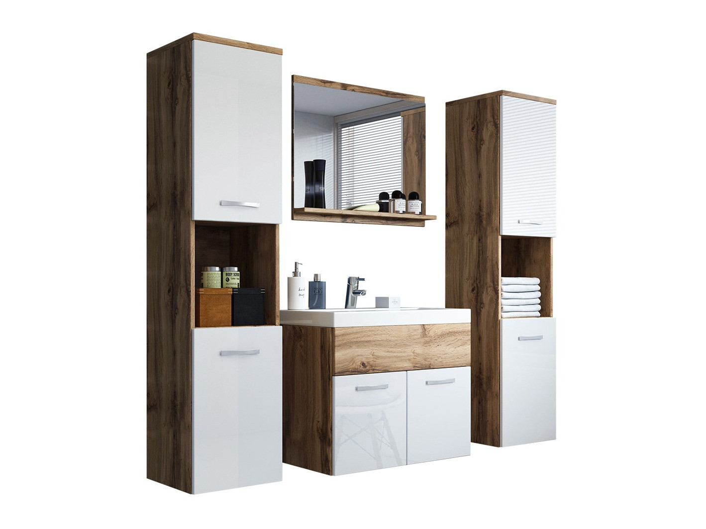 Conjunto de casa de banho Sarasota 123 (Carvalho wotan + Branco brilhante)