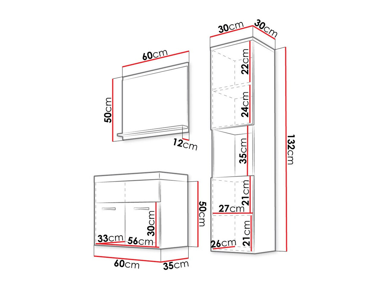 Conjunto para casa de banho Sarasota 122 (Branco + Branco brilhante)