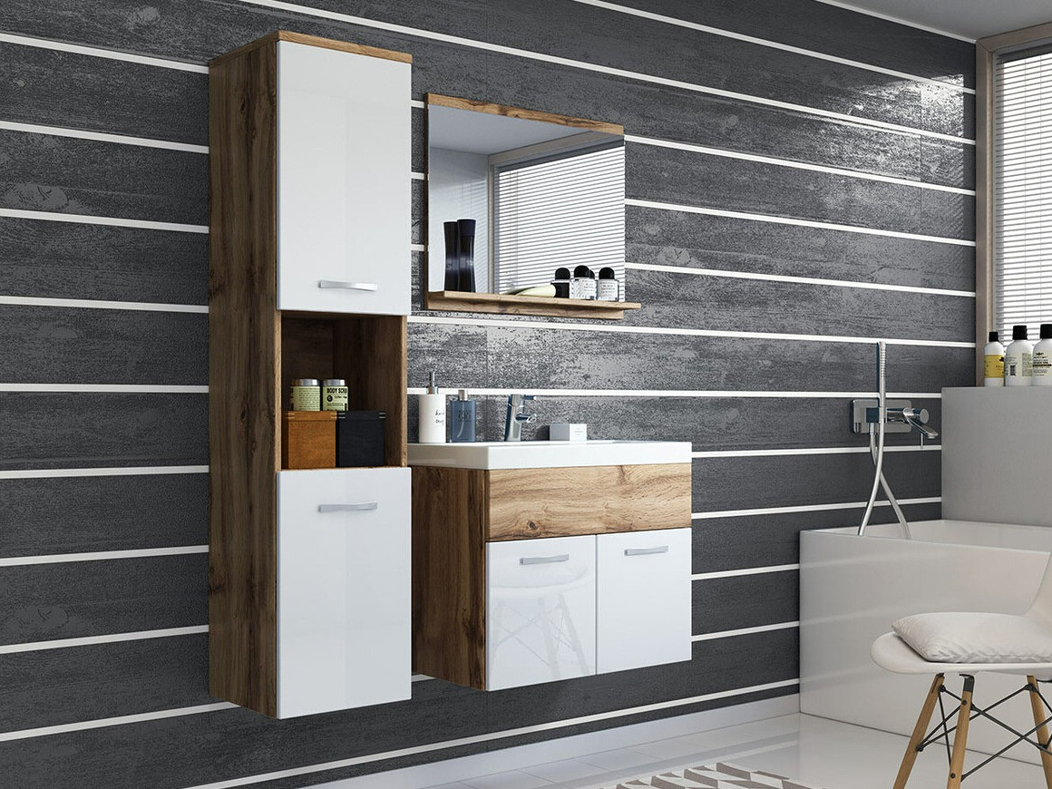 Conjunto para casa de banho Sarasota 122 (Carvalho wotan + Branco brilhante)