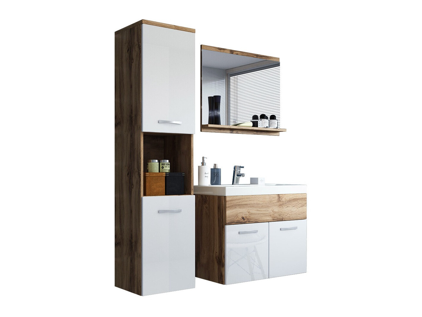 Conjunto para casa de banho Sarasota 122 (Carvalho wotan + Branco brilhante)