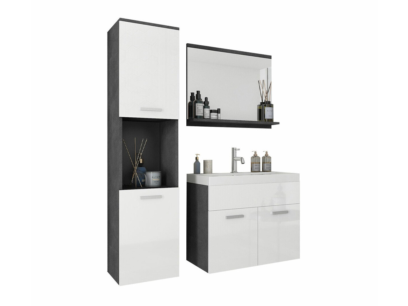 Conjunto para casa de banho Sarasota 122 (Matera cinzento + Branco brilhante)