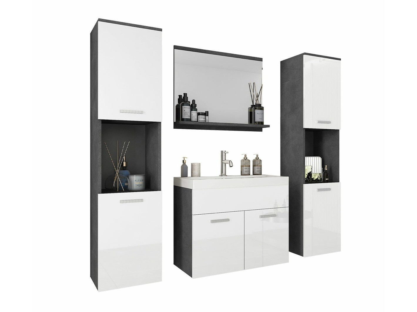 Conjunto para casa de banho Sarasota 123 (Matera cinzento + Branco brilhante)