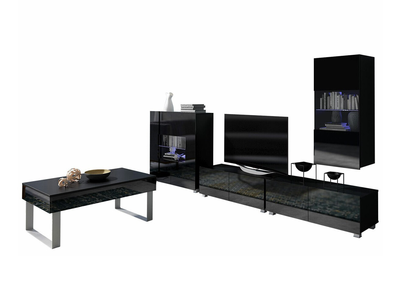 Conjunto para sala de estar Tivdalu 140 (Preto + Preto brilhante)