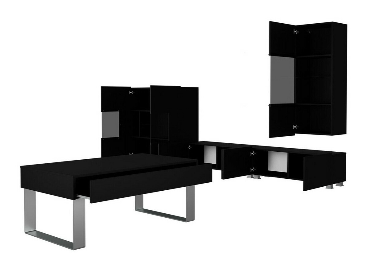 Conjunto para sala de estar Tivdalu 140 (Preto + Preto brilhante)