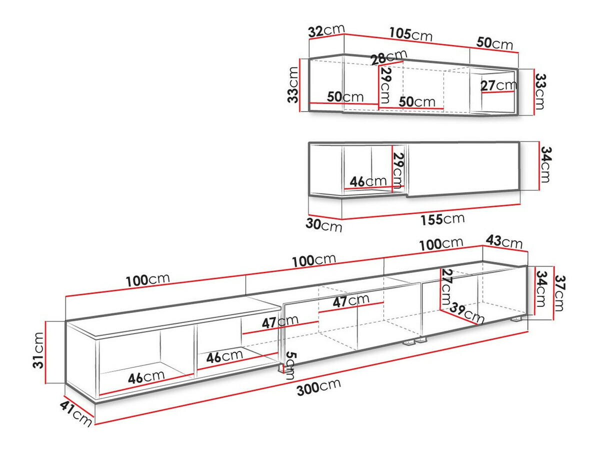 Conjunto para sala de estar Remus XXV (Preto + Preto brilhante + Carvalho Artisan)