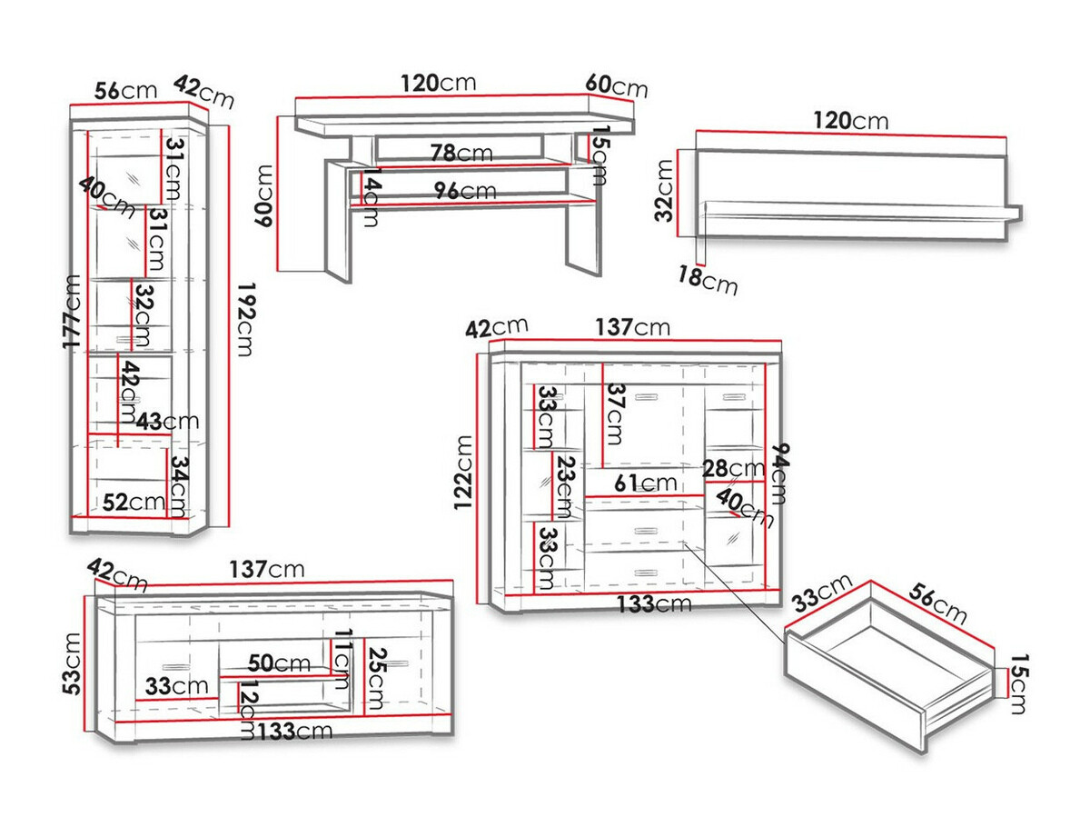 Conjunto para sala de estar Serfeno 122 (Branco craft)
