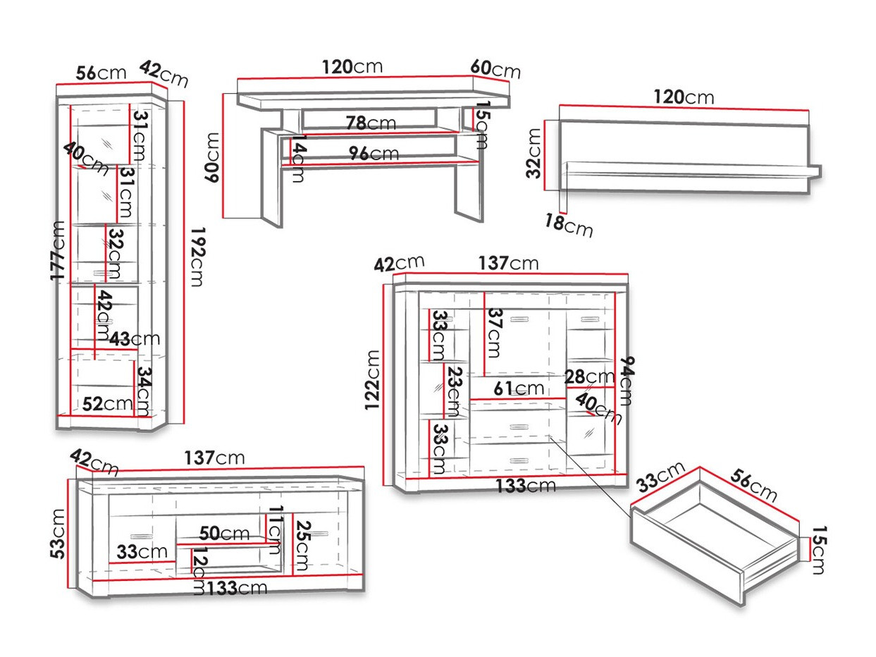 Conjunto para sala de estar Serfeno 122 (Freixo escuro)