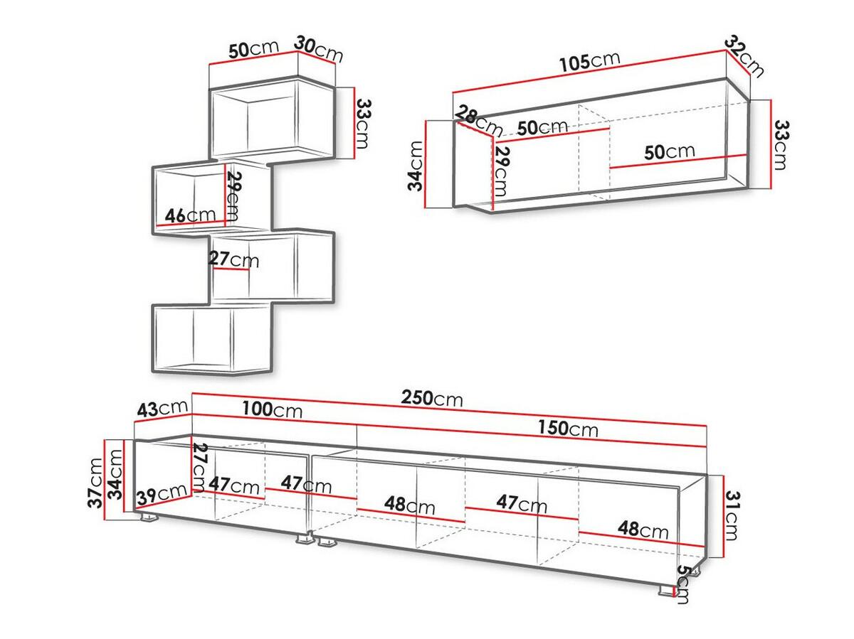 Conjunto para sala de estar Tivdalu 149 (Preto + Preto brilhante + Carvalho Artisan)