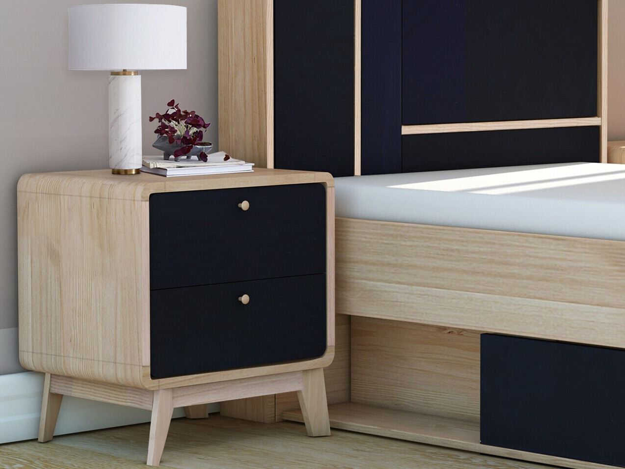 Mesa de cabeceira Elbtena 111 (Carvalho + Preto)