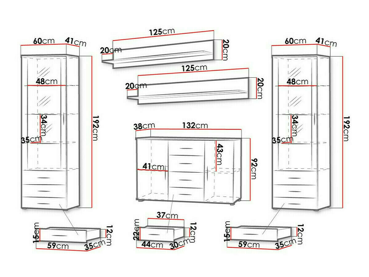 Conjunto para sala de estar Tornola 112 (Preto + Preto brilhante)
