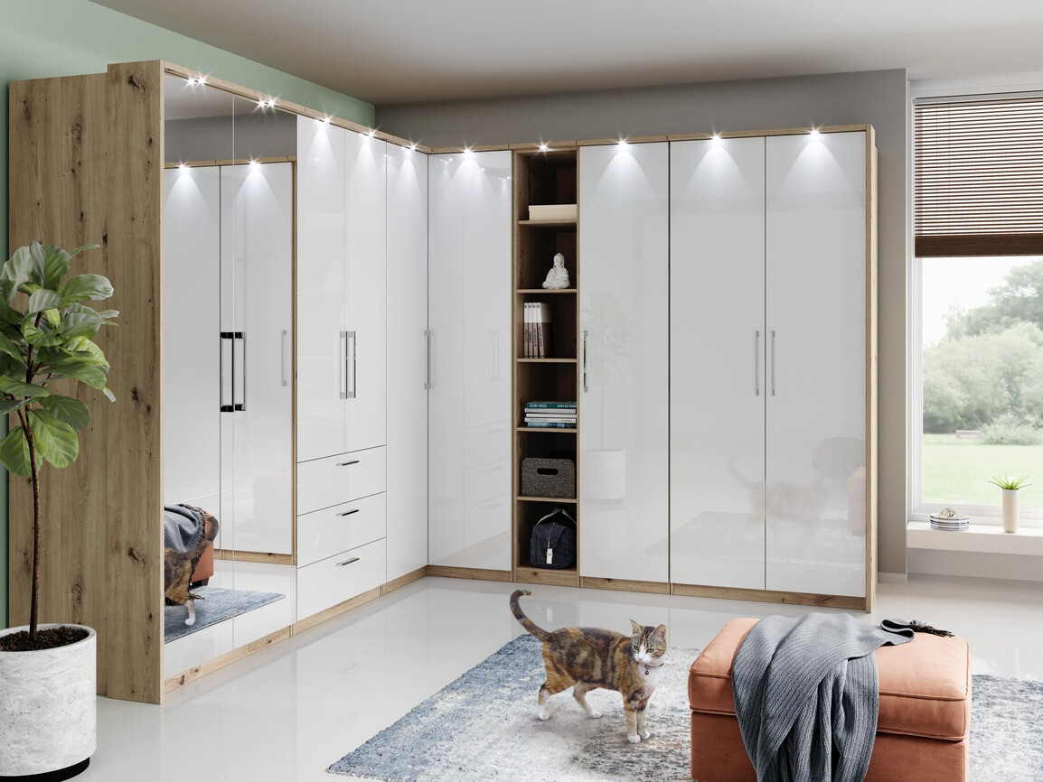 Roupeiro Tenodea 110 (Carvalho Artisan + Branco brilhante)