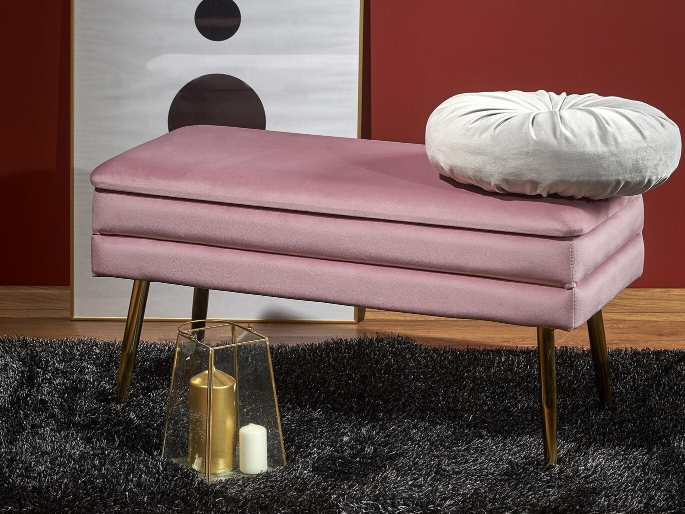 Banco estofado Houston 1255 (Rosa + Dourado)