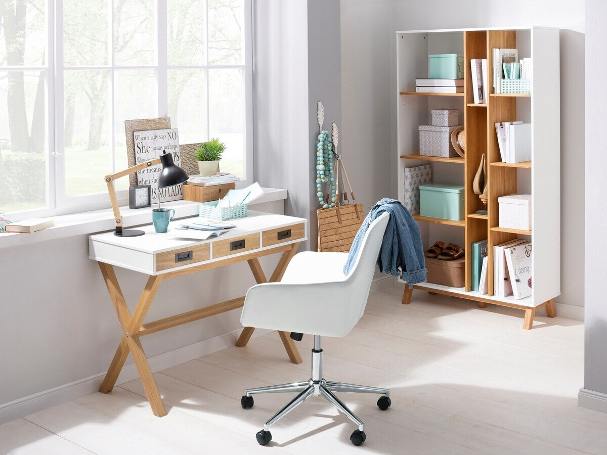 Conjunto para escritório em casa Denton 210 (Branco + Pinheiro)