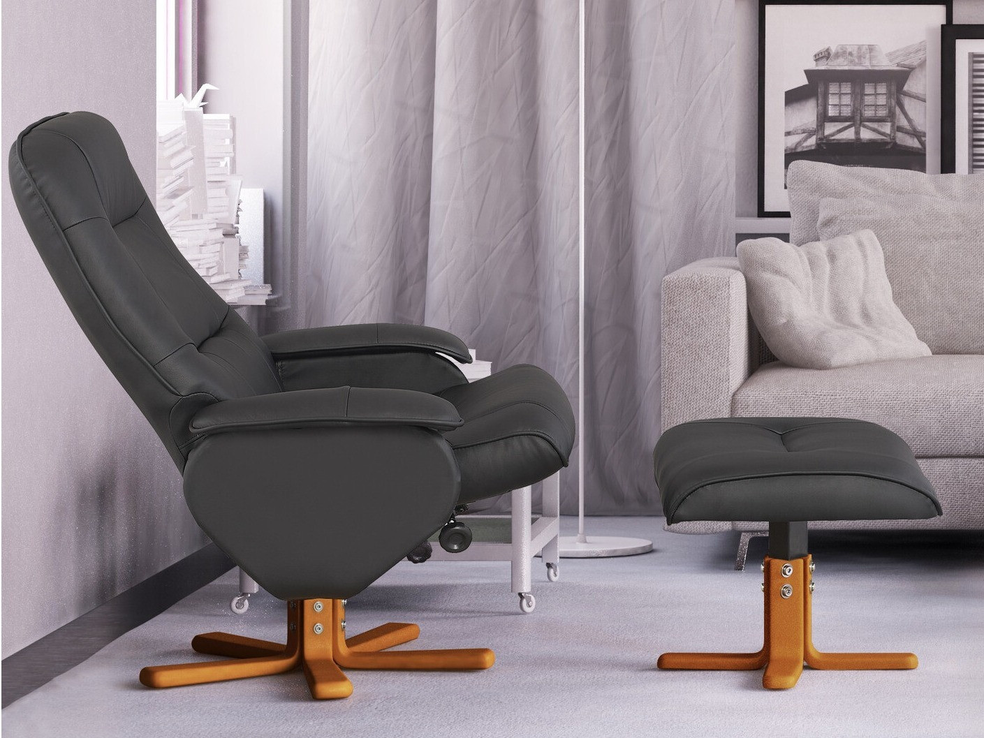 Poltrona Denton 293 (Preto + Madeira clara)