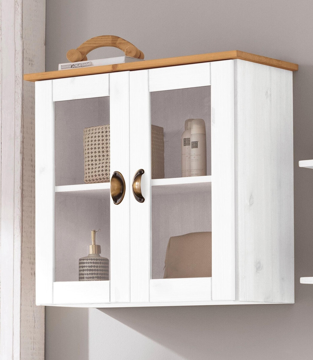 Armário montado na parede para casa de banho Serelbu 102 (Branco + Castanho claro)