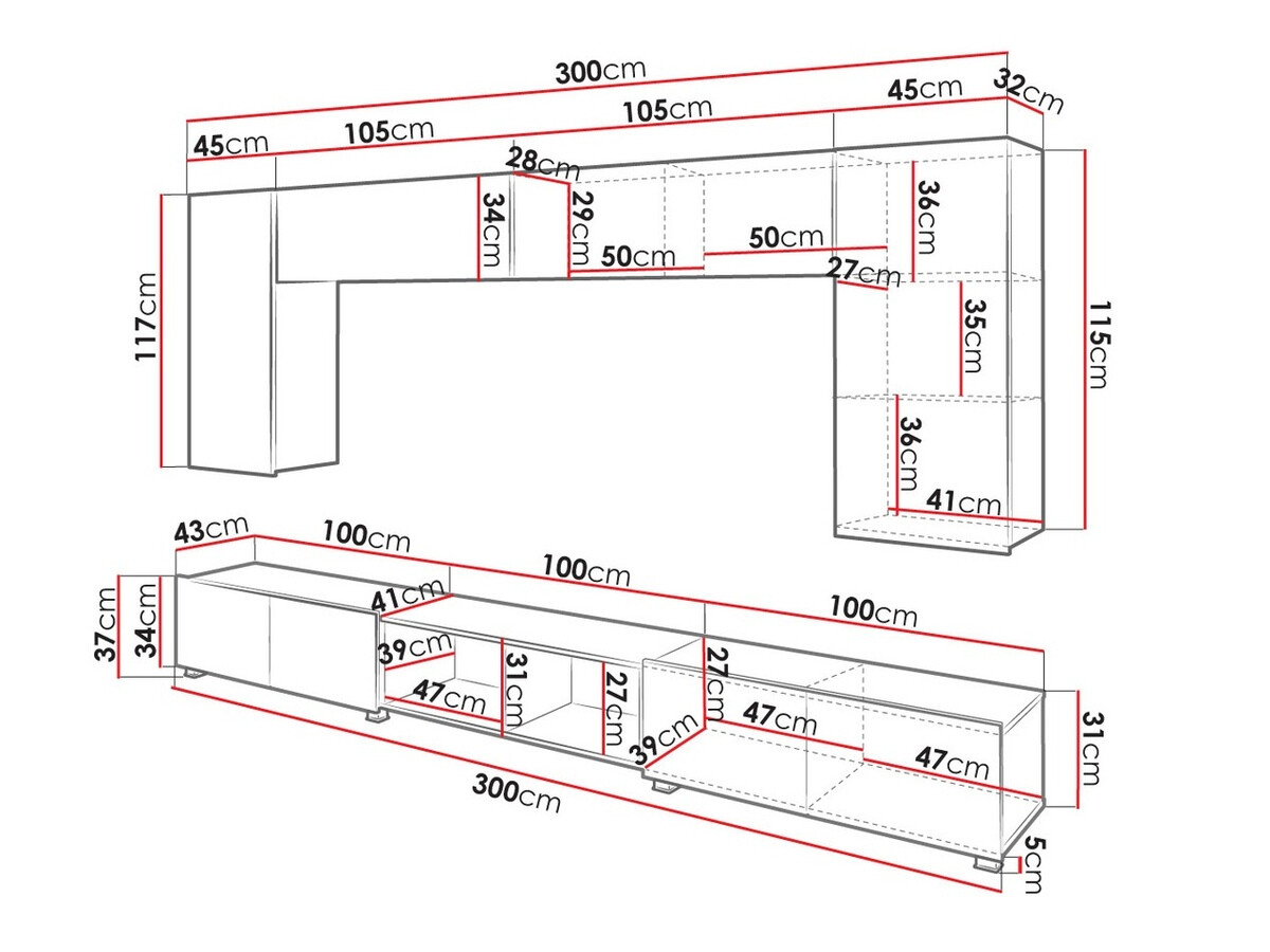 Conjunto para sala de estar Remus XXIII (Preto + Preto brilhante + Carvalho Artisan)