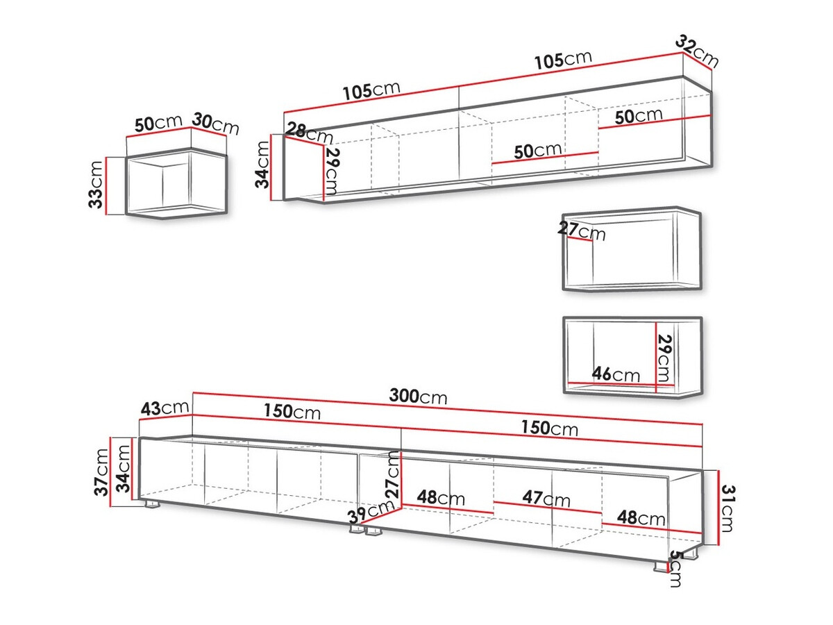 Conjunto para sala de estar Remus XXXI (Preto + Preto brilhante + Carvalho Artisan)