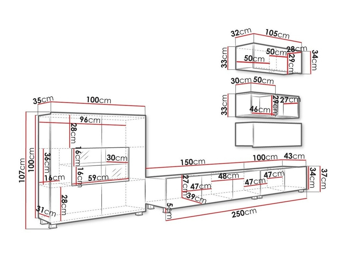 Conjunto para sala de estar Tivdalu 148 (Preto + Preto brilhante + Carvalho Artisan)