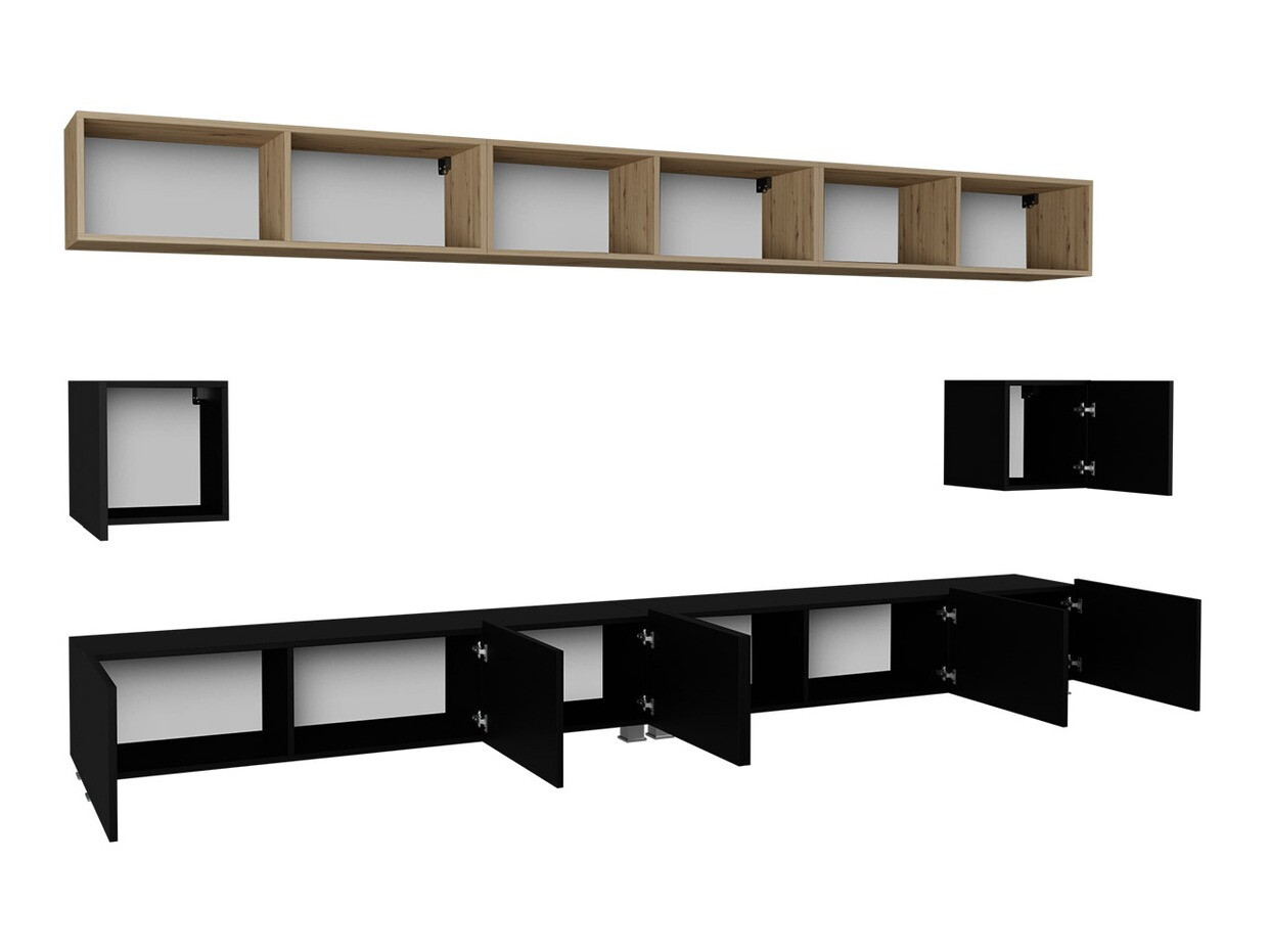 Conjunto para sala de estar Tivdalu 154 (Branco + Branco brilhante + Carvalho dourado)