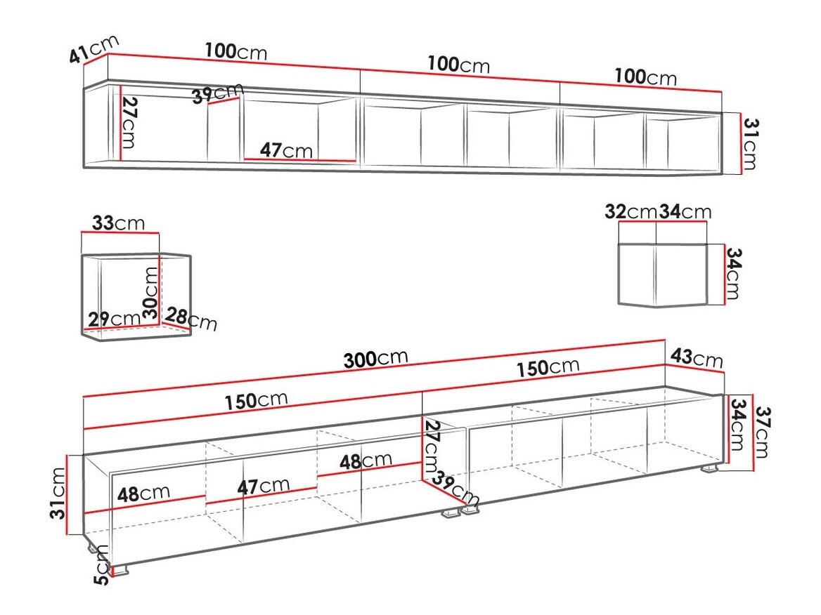 Conjunto para sala de estar Tivdalu 154 (Preto + Preto brilhante + Carvalho Artisan)