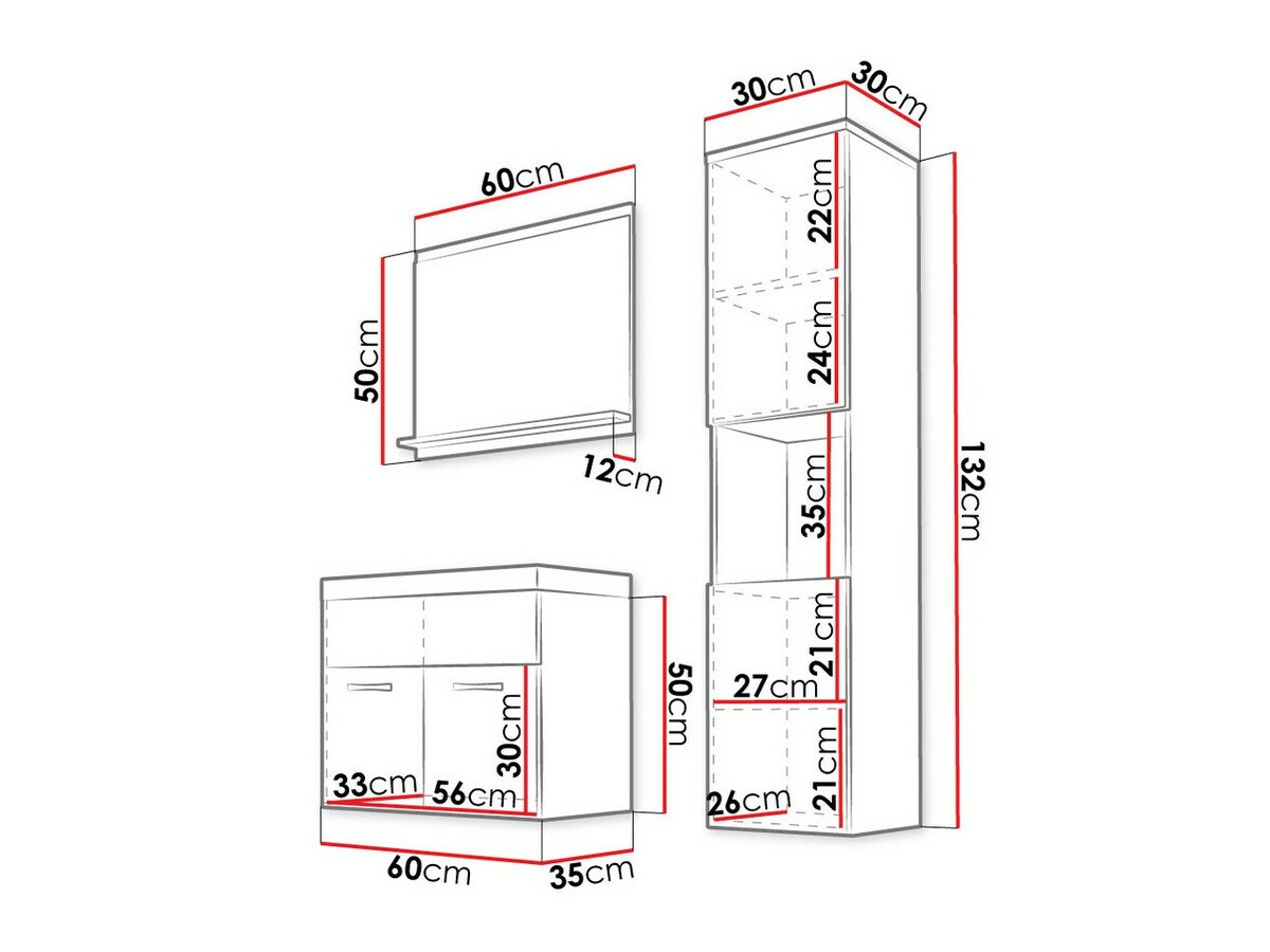Conjunto para casa de banho Sarasota 122 (Matera cinzento + Árvore envelhecida)