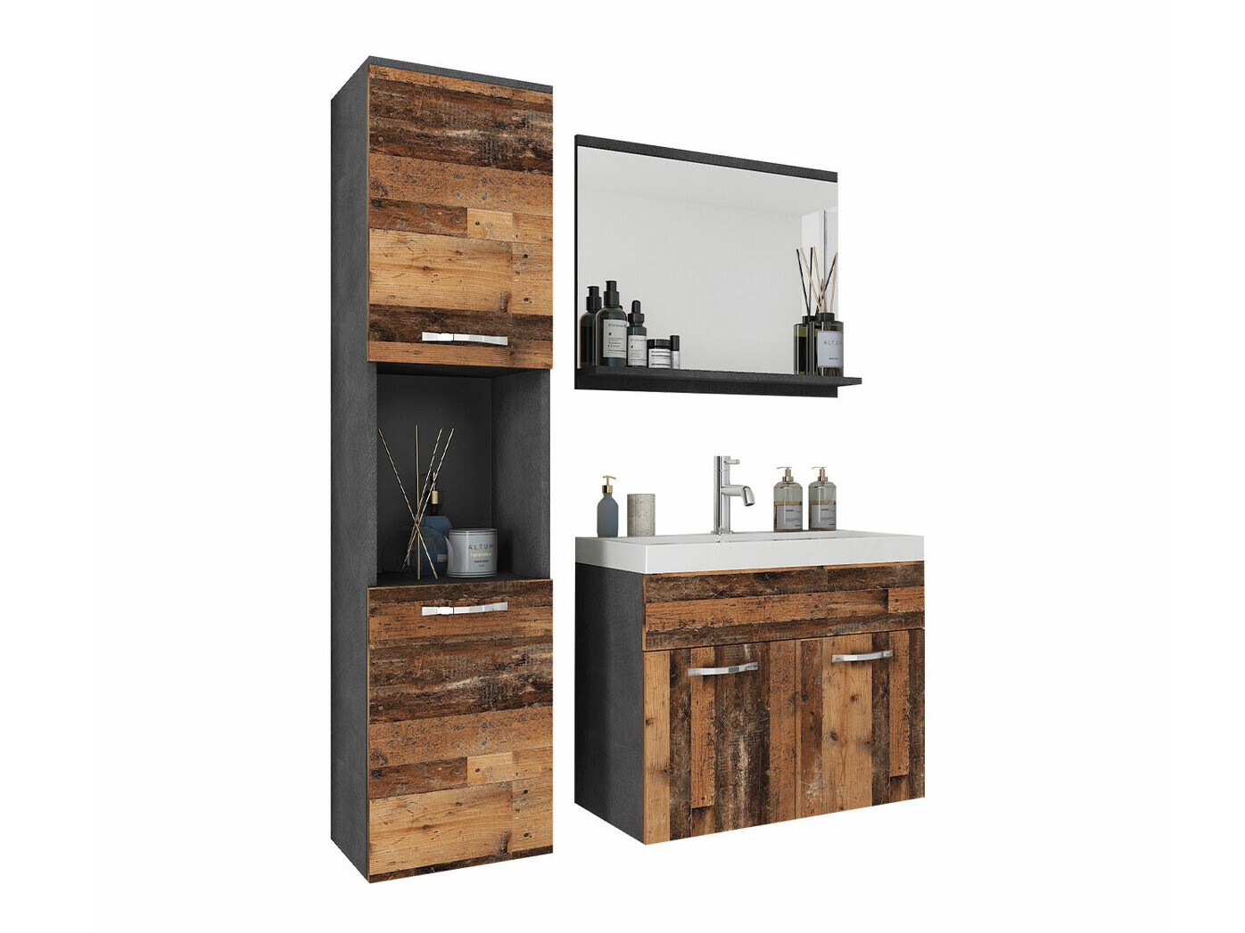 Conjunto para casa de banho Sarasota 122 (Matera cinzento + Árvore envelhecida)