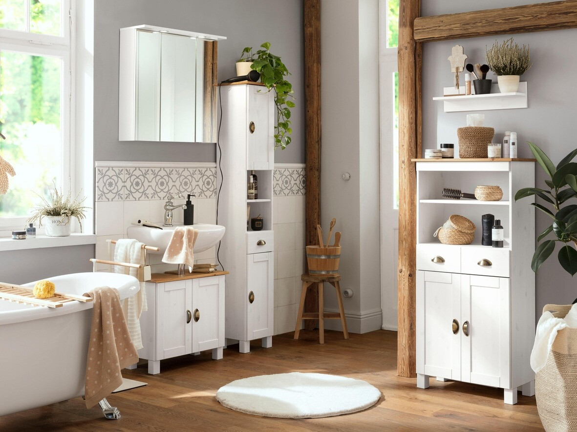 Armário colocado para casa de banho Serelbu 105 (Branco + Castanho claro)