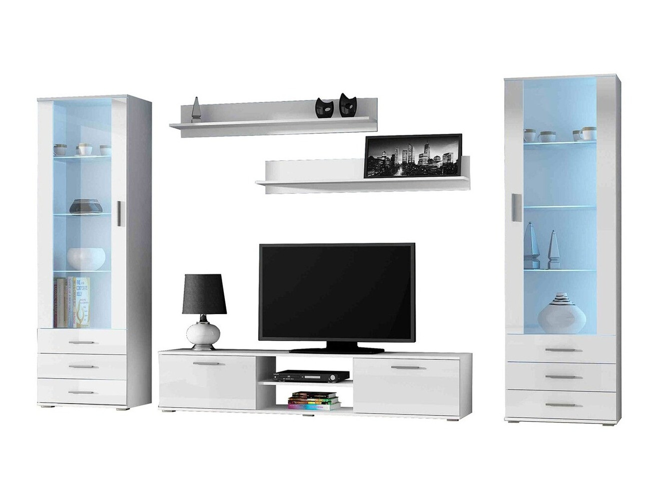 Conjunto para sala de estar Tornola 109 (Branco + Branco brilhante)