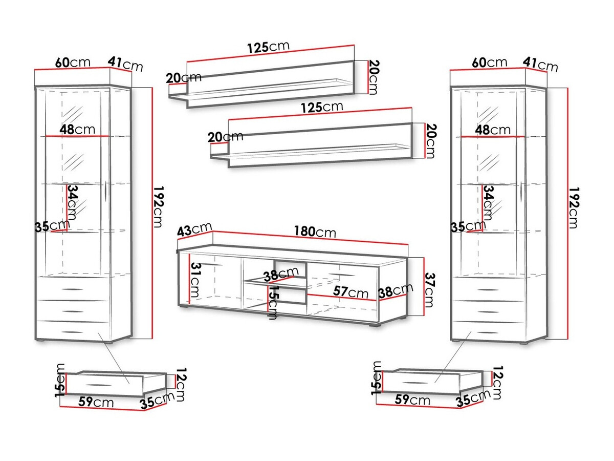 Conjunto para sala de estar Tornola 109 (Branco + Branco brilhante)