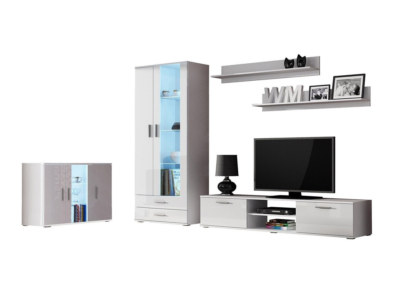 Conjunto para sala de estar Tornola 116 (Branco + Branco brilhante)