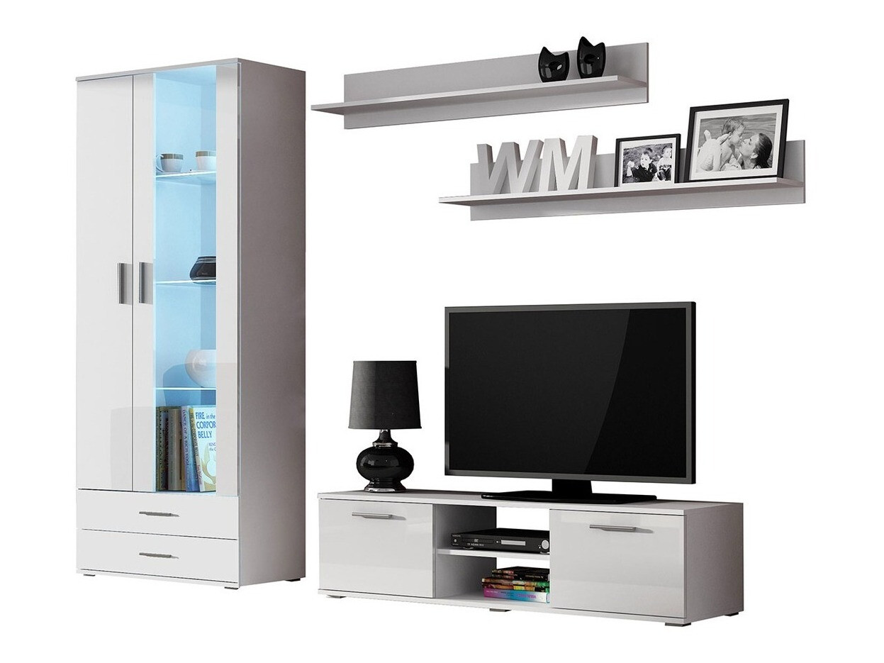 Conjunto para sala de estar Tornola 117 (Branco + Branco brilhante)