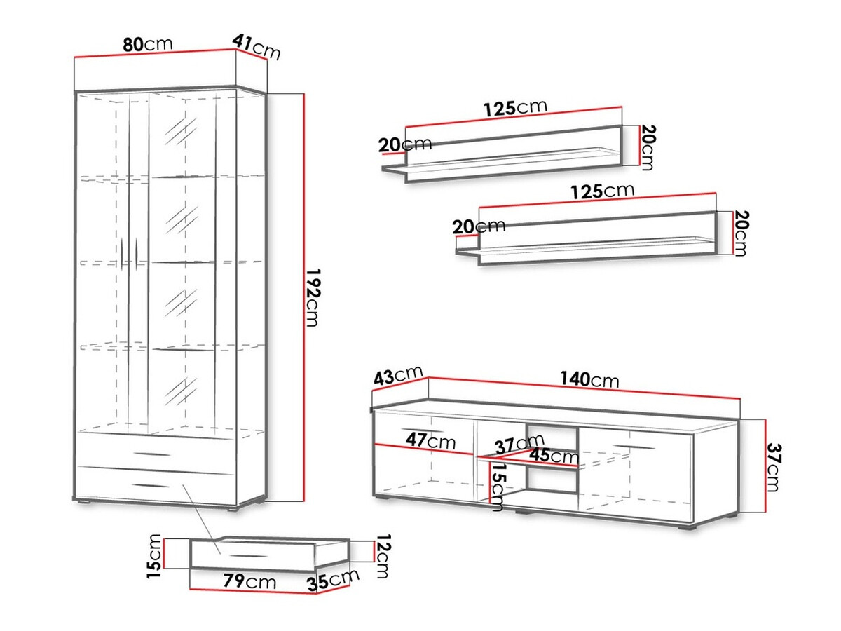 Conjunto para sala de estar Tornola 117 (Branco + Branco brilhante)