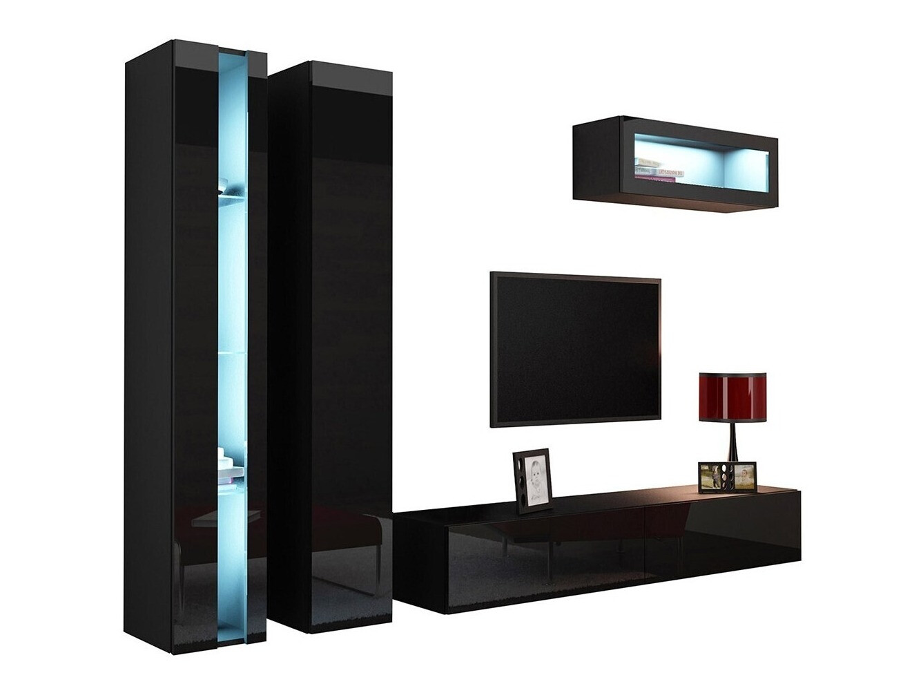 Conjunto para sala de estar Venenou 134 (Preto + Preto brilhante)